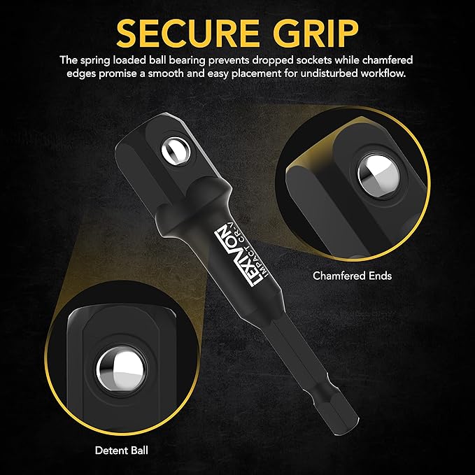 LEXIVON Impact Grade Socket Adapter Set, 3" Extension Bit With Holder | 3-Piece 1/4", 3/8", and 1/2" Drive, Adapt Your Power Drill To High Torque Impact Wrench (LX-101)