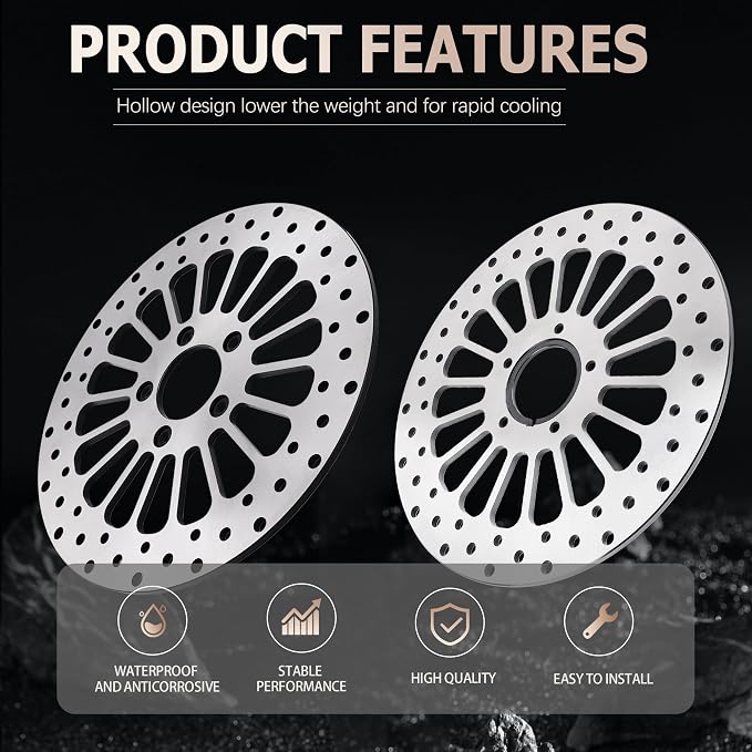 11.5'' Front Rear Brake Dsic Rotor Kit 2PCS Compatible with Harley Sportsters Davidson Softail Dyna Early Super Glide Motorcycle, Update 420 Stainless Steel Rotor Motorcycle Brake Disc