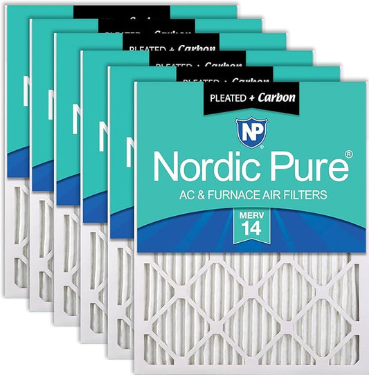 Nordic Pure 14x20x1 (Actual Size: 13 1/2 x 19 1/2 x 3/4) Pleated Air Filters MERV 14 Plus Carbon 6 Pack