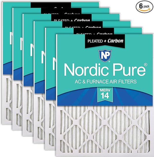 Nordic Pure 18x24x1 (Actual Size: 17 1/2 x 23 1/2 x 3/4) Pleated Air Filters MERV 14 Plus Carbon 6 Pack