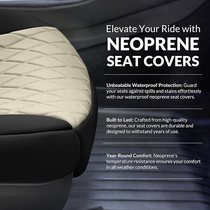 FH Group Custom Fit Car Seat Covers Specifically Made for Toyota Sienna 2021-2024, Beige Ultraflex Neoprene Front Set Automotive Seat Covers, 7-8 Seater SUV Seat Covers, Toyota Accessories