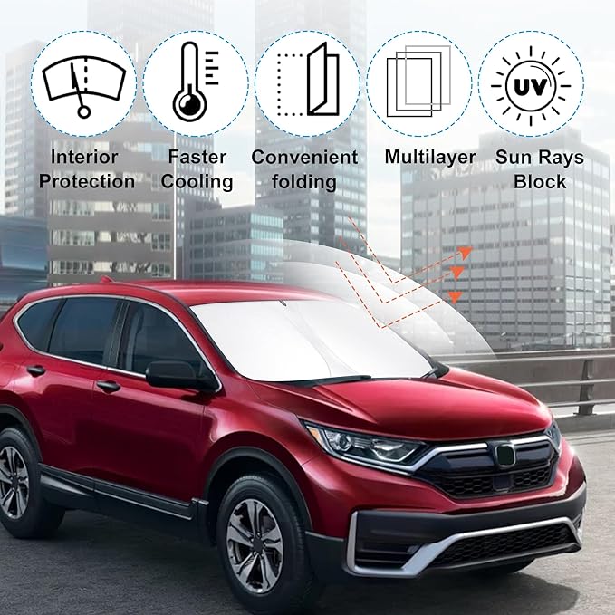 Front Windshield Sun Shade Foldable Car Front Window Sun Shade Windshield Shade Custom Fit for 2017-2022 Honda CRV Block UV Rays Car Accessories Heat Keep Cooler