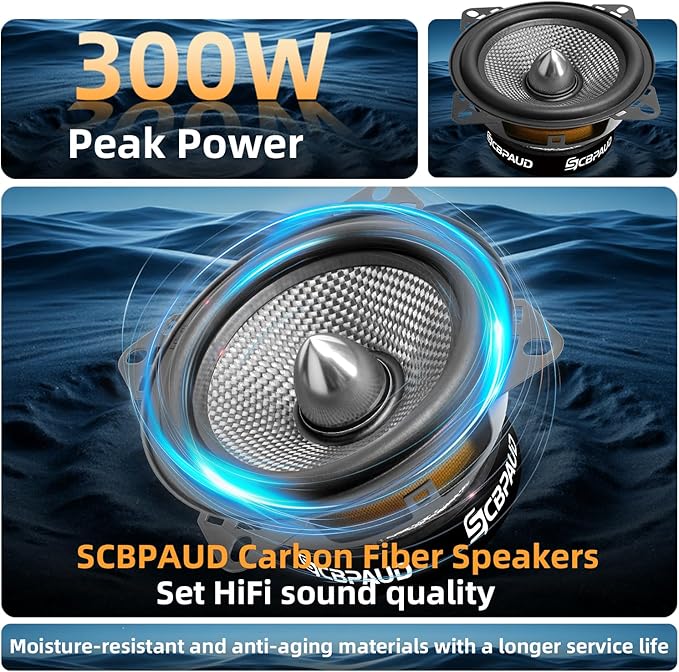 Upgrade 4" Car Speakers 300W Peak Power - High-Performance Carbon Fiber Cone Woofers, Bullet Head Design for Clear Bass & Stereo Sound - Suitable for Cars, Trucks, SUV, Home Theater, DIY(2-Pack)