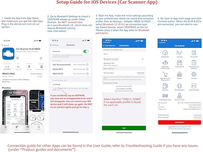 Veepeak OBDCheck BLE+ Bluetooth OBD II Scanner for iOS & Android, Car Check Engine Code Reader Wireless OBD Diagnostic Scan Tool