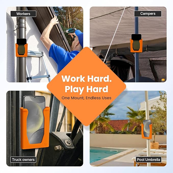 Chatelet SoftJaw Magnetic Phone Holder – Universal Rugged Phone Mount for Work, Boats, Trucks, Camping, Pool Umbrellas & More | Super Strong Magnets + Bonus Strap | USA Made (Orange, Phone)