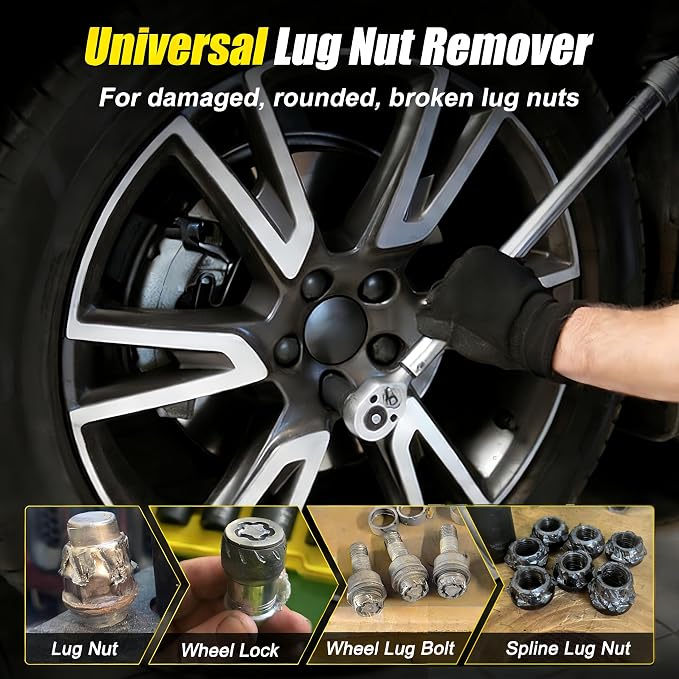 Topec Bolt Extractor Set, 10 Piece Lug Nut Remover Socket Tool, 1/2" Drive Impact Wheel Lock Removal Kit for Removing Damaged, Dead, Rusted, Rounded-Off Bolts, Lug Nuts & Screws