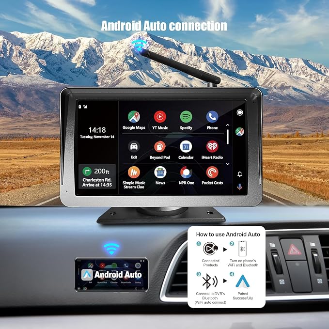 Wireless Solar Bluetooth Back up Rear View Camera for Truck,7" Apple Carplay Android Auto Touch Screen Monitor,Solar Magnetic Reverse Camera for Truck RV Cargo Trailer Camper Pickup