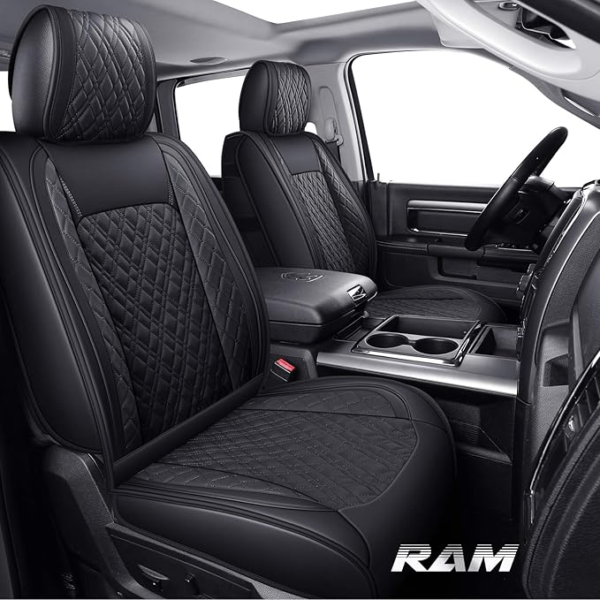 YIERTAI Car Seat Covers for Dodge Ram Fit 2009-2026 1500 2010-2026 2500 3500 Classic Bighorn Longhorn Laramie Tradesman Truck Black Full Set