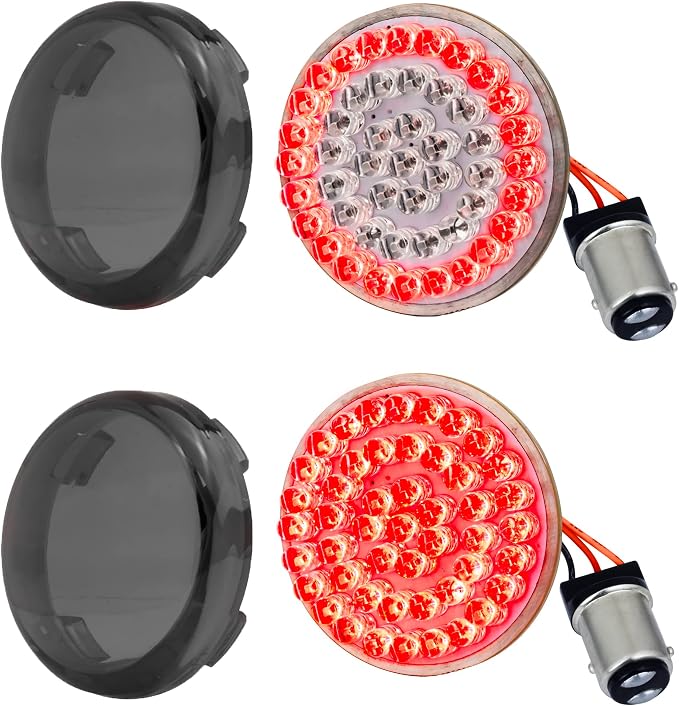Eagle Lights 8748RTS-S 2 Inch Rear LED Turn Signals with Halo Running Lights and Brake Lights Compatible With Harley Davidson® Motorcycles - Generation I / 1157 Base/Red/Add Smoked Lenses