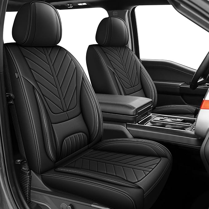for Ford F150 2009-2026 Seat Covers F250 F350 F450 2017-2026 | Super Duty Faux Leather Full Set XL XLT Lariat Platinum STX Cab, Lumbar Support Seat Protectors (5 Seats, Black)