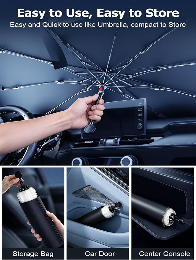 DMJN Umbrella Windshield Sun Shade for Mazda CX-5 (2013-2026), Car Sunshade for Front Windshield [Nano Ice-Crystal Coatings] UPF50+ Heat & UV Block, Protect Interior & Keep Cooler
