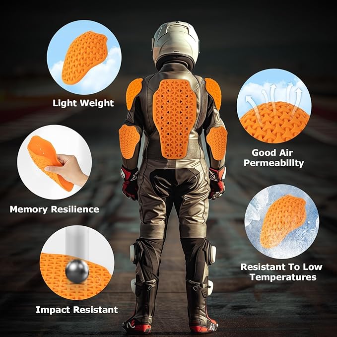 PSLER CE Level 1 Certified Motorcycle Armor Back Pad and CE Level 2 Certified Elbow and Shoulder Protection Pads Set,Motorcycle Armor Back Protector Inserts for Motorcycle Jackets,5PCS