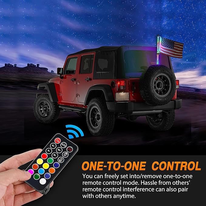 Nilight 1PC 2FT Spiral RGB Led Whip Light w/RGB Chasing/Dancing Lights RF Remote Control Lighted Antenna Whips for Can-am ATV UTV RZR Polaris Dune Buggy 4-Wheeler Offroad Truck