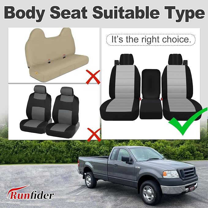 Custom 40/20/40 Split Bench Seat Covers for Ford F150 XL/Standard Cab 2004 2005 2006 2007 2008 Heavy Duty Cloth Protector Interior Accessories，Waterproof & Machine Washable - Gray