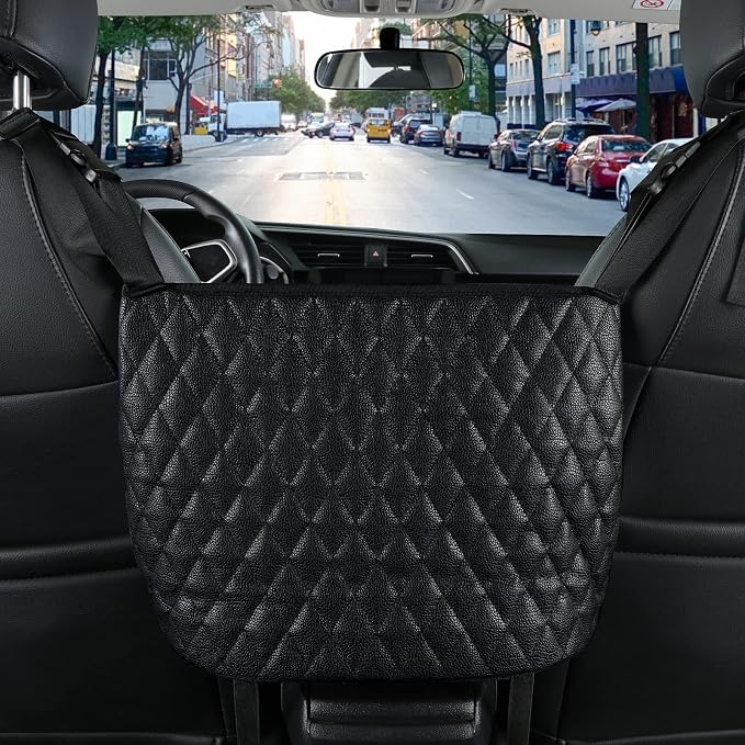 eing Car Trash Can with Lid, Mini Vehicle Garbage Organizer Purple & Car Organizers and Storage Purse Holder Black