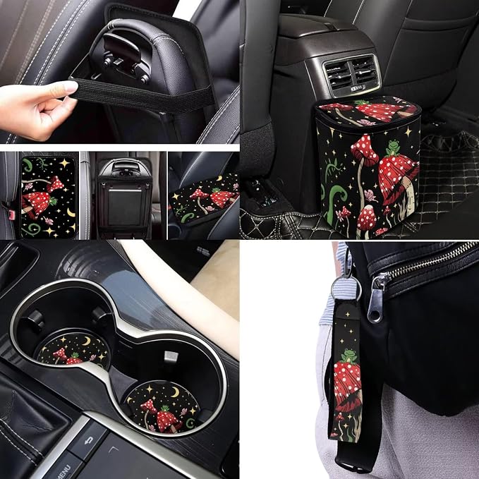 17Pcs Mushroom Car Seat Covers Set for Front and Rear Full Set,Starry Sky Mushroom Car Accessories for Women with Shoulder Pad,Car Seat Head Rest Protector for Auto Front Seat Rest Decor