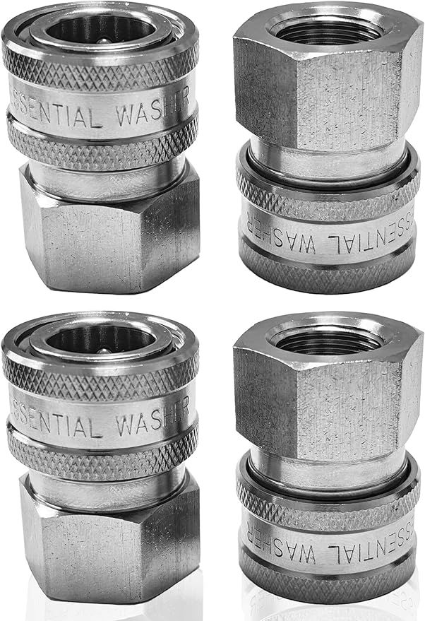 Essential Washer Stainless Steel ⅜” Quick Connect Female NPT | Pressure Washer Quick Connect Fittings | 5000 PSI | Set Of 4