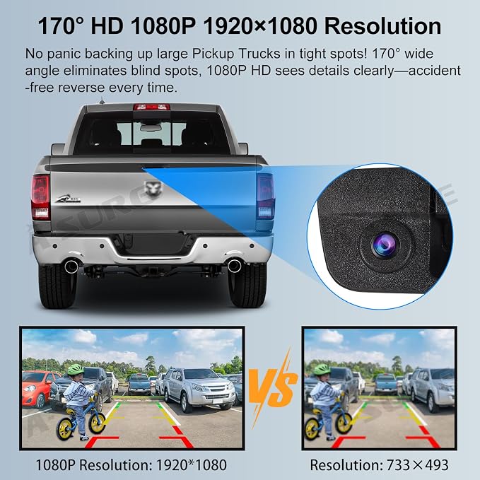ASURE Tailgate Handle Backup Camera for 2009–2018 Dodge Ram 1500 2500 3500-1080P HD Rear View Camera, 170° Wide Angle Reverse Camera, Starlight Night Vision, OEM Replacement Truck Backup Camera