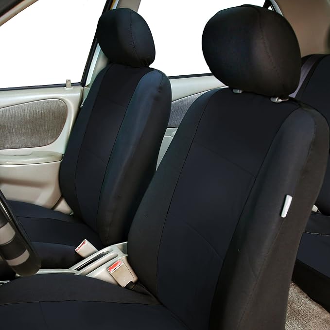 FH Group Neoprene Seat Covers Full Set – Universal Fit for Cars Trucks and SUVs (Black) FB083115 + F11306