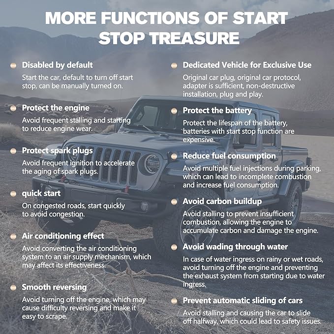Auto Start Stop Eliminator Fit for Jeep Wrangler JL JLU JT Gladiator 2018-2023 (Not fit 4XE), Plug & Play Car Start Stop Eliminator, Auto Start-Stop Disabler Accessories