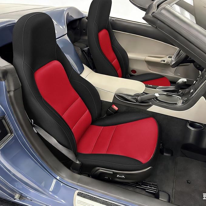 SAPUBK Custom-Fit Front Seat Covers Replace for 2005-2013 Chevy Corvette C6, Driver and Passenger Premium Leather with Composite Soft Foam Lining Seat Cover