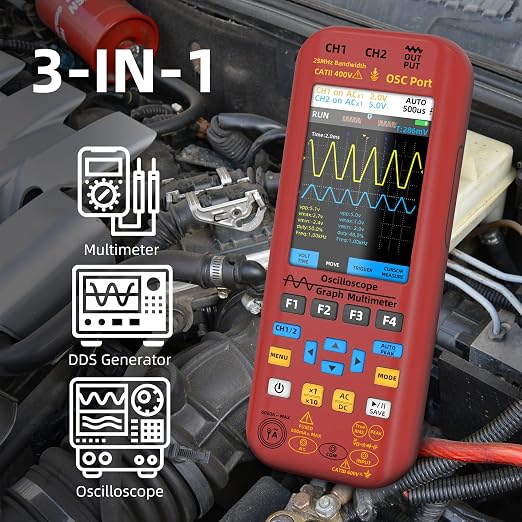 BSIDE Dual Channel Oscilloscope Multimeter, 50MHz Bandwidth 3.98" Full-Viewing TFT LCD DDS Generator, Measure Flexible AC Current Clamp Temp Capacitance Diode Voltage with 5000mAh Rechargeable Battery