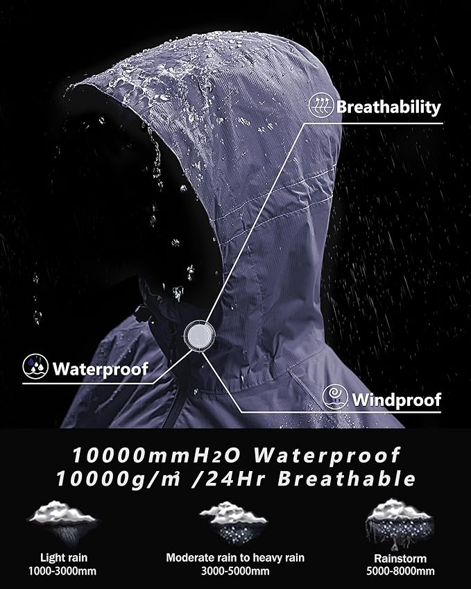 Outdoor Ventures Packable Rain Jacket Women Lightweight Waterproof Raincoat with Hood Cycling Bike Jacket