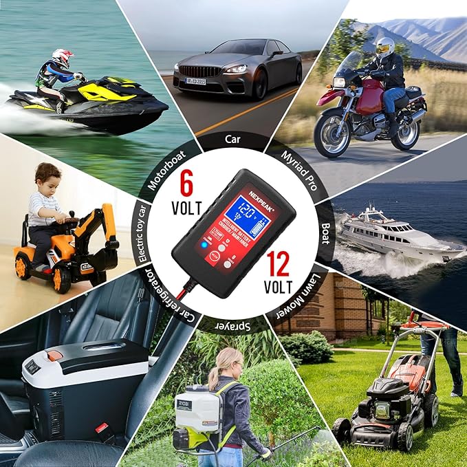 1.75-Amp Car Battery Charger, 6V and 12V Smart Fully Automatic Battery Charger Maintainer, Trickle Charger, Battery Desulfator for Car, Lawn Mower, Motorcycle, Boat, Marine Lead Acid Batteries