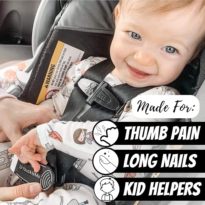 UnbuckleMe Car Seat Buckle Release Tool - Easy Opener Aid for Arthritis, Long Nails, Older Kids - Button Pusher for Infant, Toddler, Convertible 5 pt Harness car Seats - As Seen on Shark Tank (Black)