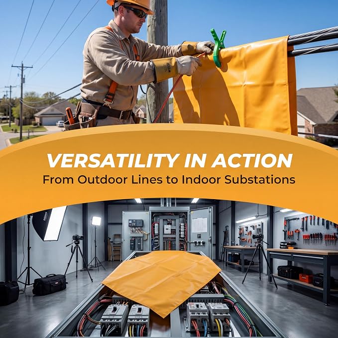 20KV EVA Electrical Insulating Blanket, 2'×2.6' High Voltage Safety Insulation Cover with 4 Insulated Fixing Clips for Live Electrical Maintenance