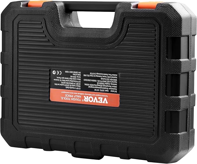 VEVOR Bit Socket Set, 107-Piece SAE and Metric, Hex/Torx/External Torx/Tamper-Proof/Extra Long, S2 Alloy Steel and Cr-V Steel, 1/4 in, 3/8 in, and 1/2 in Drives, with Enhanced Storage Case, Hand Use