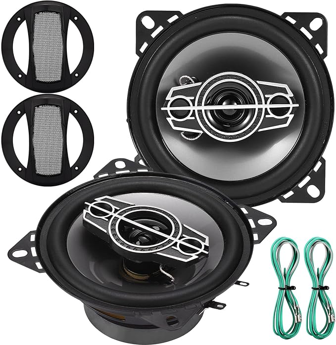 4" 4-Way Coaxial Car Audio Speakers, 220W Max, 4 Ohm, W/PEI Dome Tweeters, Compact for Front or Rear Doors (Pair)