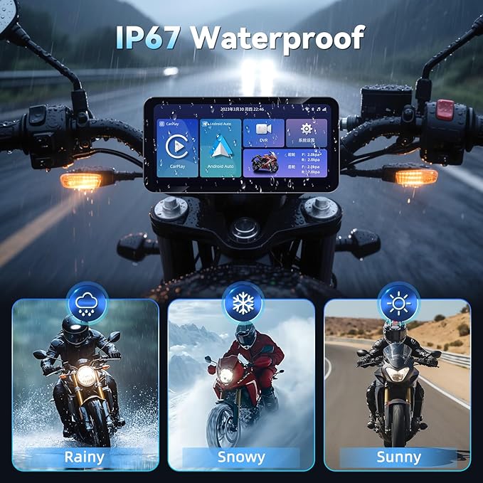 Motorcycle CarPlay Screen with Wireless Apple CarPlay Android Auto,6.25 Inch Waterproof Touch Screen, GPS Navigation for Motorbike Supports GPS Navigation/Mirror Link/Bluetooth Transmission