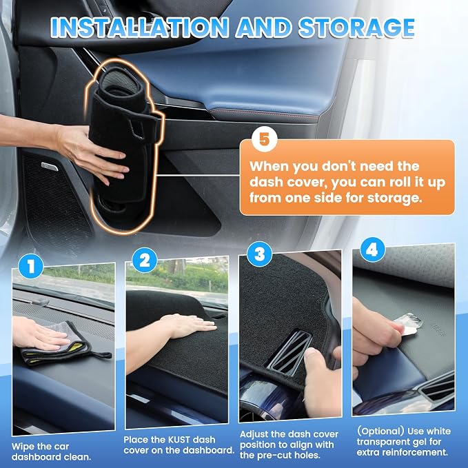 KUST Black Dash Cover Compatible with Toyota Avalon 2005-2010 Dashboard Cover Accessories for Avalon Non-Slip Polyester Dashboard Mat Custom Fit Center Console Sunshield Protector No Glare