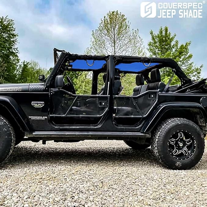 JK Sun Shade Top Compatible with Jeep Wrangler 4 Door 2007 to 2018 Sunshade Sunroof Bikini Cover Blocks UV Wind Noise Blue Mesh for Full Length