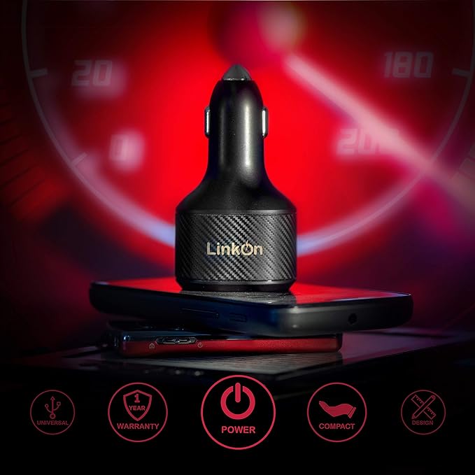 LinkOn 112W USB C Car Charger PD 3.0 (90W) PPS + USB A QC 3.0 (18W) – Fast Dual Port Car Adapter Compatible with MacBook, Dell, HP, iPad, iPhone 15/16, Galaxy S23/S24, Pixel, and More