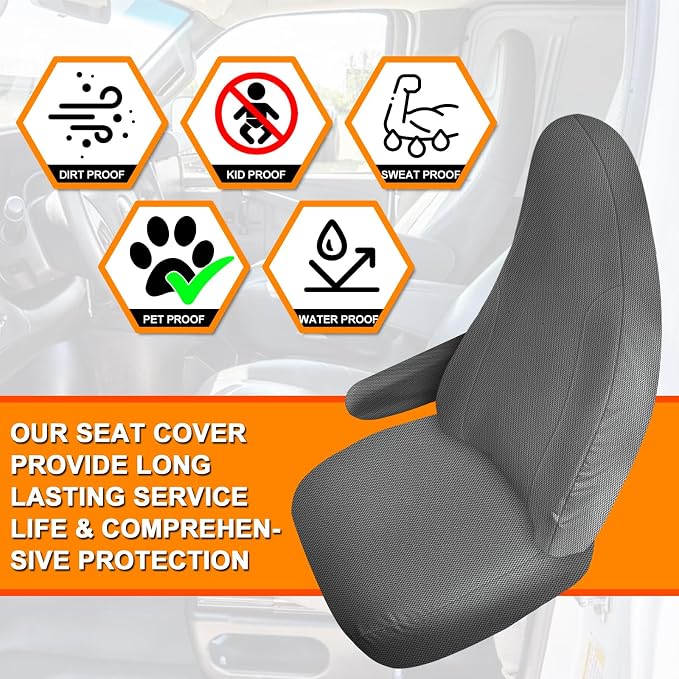 Seat Covers Compatible with 2010-2025 Chevy Express Front Bucket Seats with Opening for Grab Handle on Passenger Side Backrest, NOT for RV Seats (Gray, 2010-2025 Express Front (Knitted))