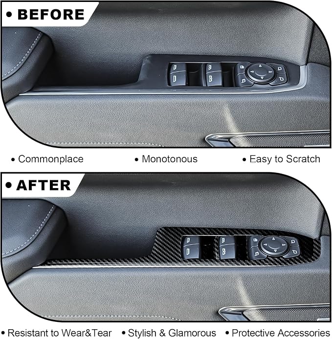 Carbon Fiber Window Lift Switch Panel Cover Compatible with 2022-2026 Chevy Silverado 1500/2500HD/3500HD, Window Control Panel Cover for 2024-2026 GMC Sierra 1500/2500HD/3500HD Crew Cab