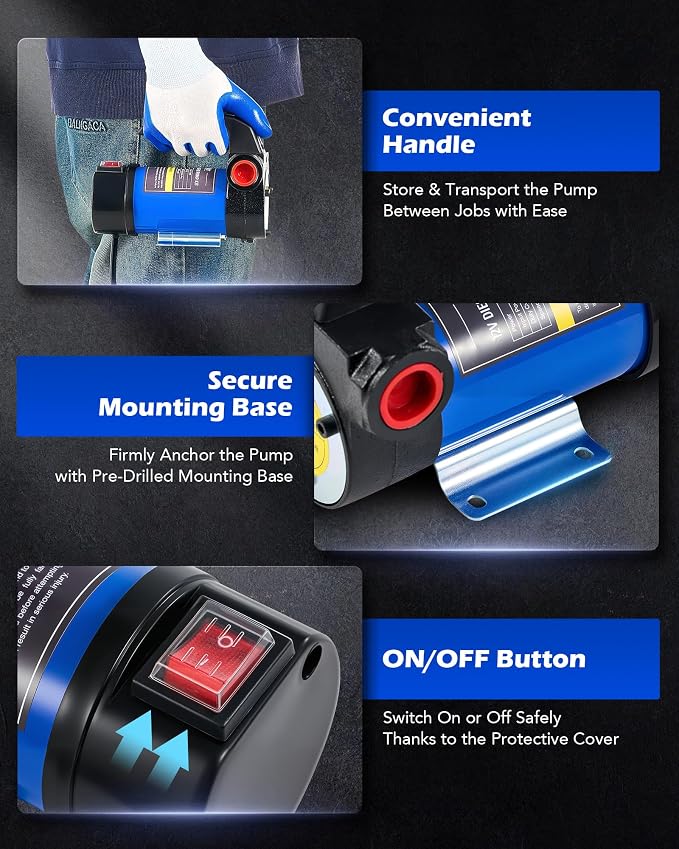 Orion Motor Tech Diesel Transfer Pump, 12 Volt Fuel Transfer Pump with Nozzle Hoses for Transferring Diesel, Kerosene, Self Priming DC Electric Fuel Pump Kit, Oil Not Included