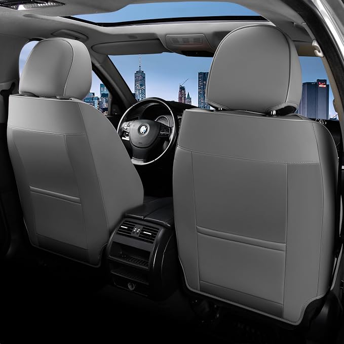 FLORICH Car Seat Covers, Leather Seat Covers, Waterproof Car Seat Protector, Auto Driver Seat Covers Accessories Fit for Most SUV Trucks(Gray&Black, Full Set)