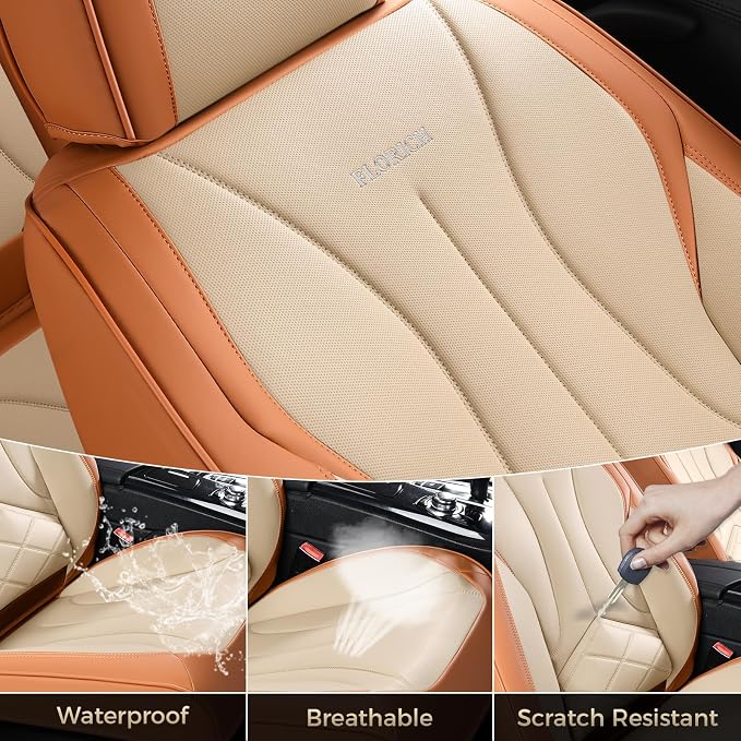 FLORICH Front Car Seat Covers, Leather Seat Covers for Cars, Waterproof Car Seat Protectors 2 Pack, Front Seat Covers for Cars, Automotive Seat Covers Protector Fit for Most Sedans SUV Pick-up Truck
