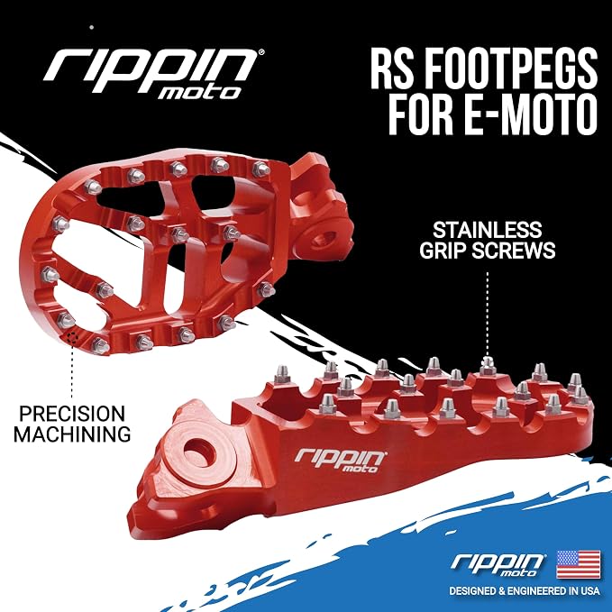 Rippin Moto Race Spec Foot Pegs for Surron LBX, E-Ride PRO, Talaria Sting MX3/MX4/XXX and Altis Sigma – 7075 CNC Aluminuim, Anti-Slip Grip – Designed for Off-Road Durability & Performance