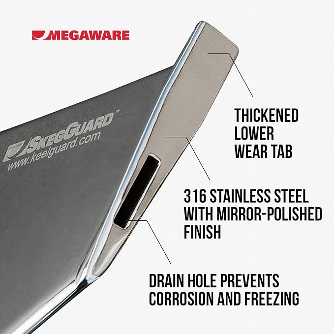 MEGAWARE KEELGUARD 27261 SKEGGUARD Fix Broken Motor Skeg, Prevent Damage | Protects skeg from wear and minor impacts, restores function to damaged or broken skegs, 316-Stainless steel with drain
