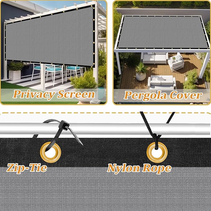 Shade&Beyond Customized Size 9' X 16' Shade Cloth with Grommets, 90% UV Protection UV Protection Mesh Tarp Sun Screens for Patio GN04, Light Gray