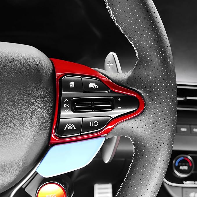 Steering Wheel Trim Control Button Cover Compatible with Hyundai Veloster JS N line 2019-2022 Hyundai Kona N Hyundai Elantra CN7 N Hyundai i30 2017-2022 Accessories (Red Style)