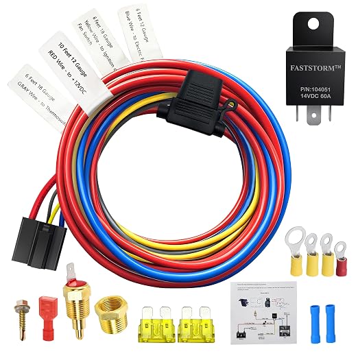 Electric Fan Relay Kit 60 AMP Waterproof Relay Kit with Temperature Sensor Switch 200 On 185 Off