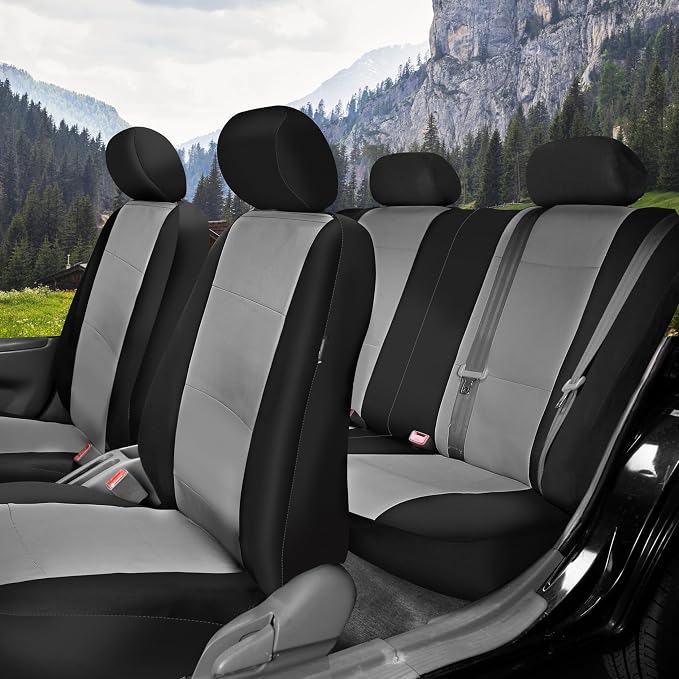 FH Group Car Seat Covers Three-Row 7 Seater Neoprene Waterproof Car Full Set Seat Covers, Airbag Ready and Split - Fit Most Car, Truck, SUV, or Van (Gray/Black)