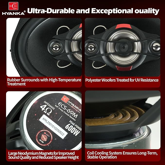 H YANKA AYOCK ECS-69 6x9 Car Speakers, 600W 4-Way Coaxial Full-Range Car Audio, Clear Stereo Sound, No Distortion, Perfect for Cars, Trucks, Jeeps, 1 Pair