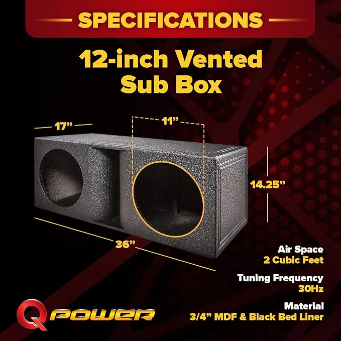 Q Power QBomb Dual Vented Horn Ported Subwoofer Box Finished with Bed Liner