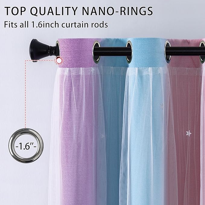 XiDi Kids Blackout Curtains for Bedroom 96 Inches Long 2 Panels Set Cute Pink Grommet Window Treatment Darpes Princess Nursery Unicorn Rainbow Curtains for Girl Room Deocr Pink Purple 42x96